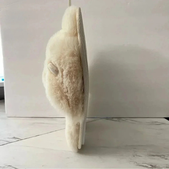 Jenni Faux Fur Slippers Size XL 11-12 Ivory Beige Open Toe With Ear Details - Picture 3 of 5